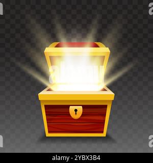 Öffnen Sie die Holzkiste mit Licht Stock Vektor