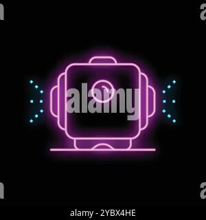 Neonsymbol einer Action-Kamera, die auf dunklem Hintergrund leuchtet Stock Vektor