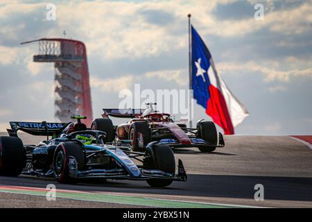 Austin, USA. Oktober 2024. Lewis Hamilton (GBR) - Mercedes-AMG PETRONAS F1 Team - Mercedes W15 - Mercedes E Performanc Charles Leclerc (MON) - Scuderia Ferrari - Ferrari SF-24 - Ferrari während der Qualifysession des Formel 1 Pirelli United States Grand Prix 2024, der auf dem Circuit of Americas in Austin, TX (USA), 18.-20. September 2024 stattfindet Credit: Alessio de Marco/Alamy Live News Stockfoto