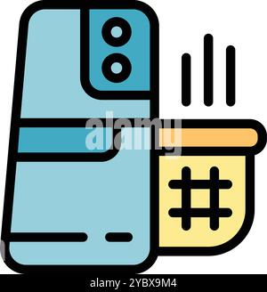 Smartphone, das eine intelligente Fritteuse steuert, symbolisiert das Konzept einer intelligenten Küche Stock Vektor