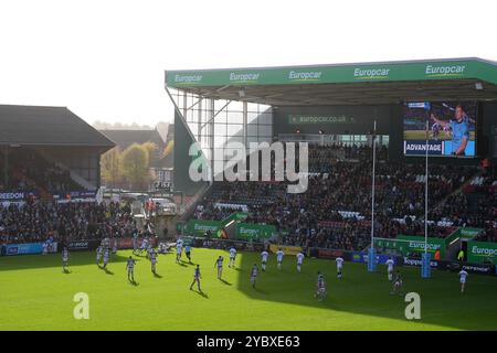 Ollie Hassell-Collins von Leicester Tigers erzielte den ersten Versuch seiner Mannschaft während des Gallagher Premiership-Spiels im Mattioli Woods Welford Road Stadium in Leicester. Bilddatum: Sonntag, 20. Oktober 2024. Stockfoto