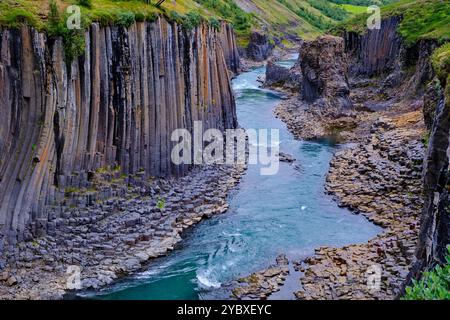 Island, Provinz Austurland, Egilsstadi, Studlagil Canyon, Basaltsäulen Stockfoto