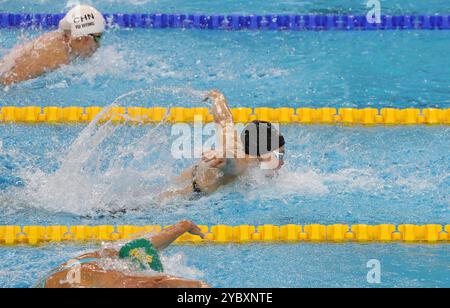 Shanghai, China. Oktober 2024. Laura Lahtinen aus Finnland tritt beim 100-m-Schmetterlingsfinale der Frauen bei der World Aquatics Swimming World Cup 2024 in Shanghai, China, am 20. Oktober 2024 an. Quelle: Fang Zhe/Xinhua/Alamy Live News Stockfoto