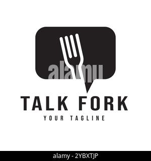 Einfacher minimalistischer Bubble Chat mit Fork für Essen Kochen Cafe Restaurant oder Chef Talk Chat Kundenservice Illustration Icon Vektor Logo Design Stock Vektor