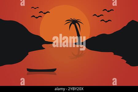 Abstrakte Fluss Illustration Hintergrund Sonnenuntergang Vektor Illustration Stock Vektor