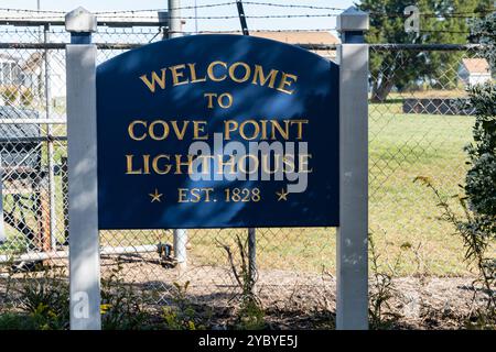 Begrüßungsschild - Cove Point Lighthouse in Maryland Stockfoto