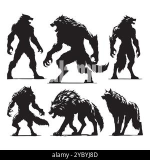 Set von Werwolf-Silhouetten isoliert auf weißem Hintergrund, Vektor-Illustration. Stock Vektor