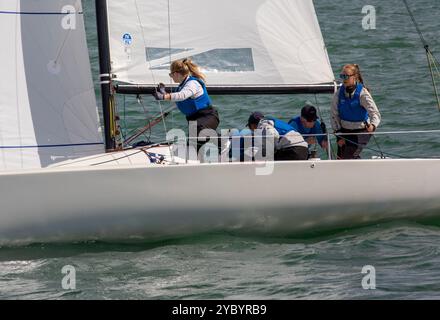 Yachten der J70-Klasse fahren in der Cowes Week 2022 Regatta Stockfoto