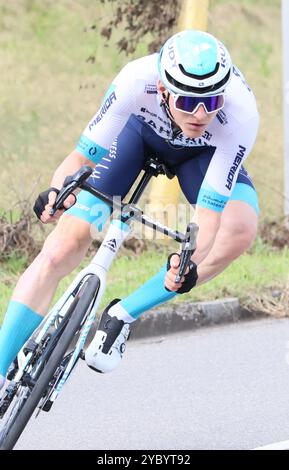 Utsunomiya, Japan. Oktober 2024. Bahrain Victorius' Matej Mohoric aus der Slowakei tritt am Sonntag, den 20. Oktober 2024, beim Japan Cup Cycle Road Race in Utsunomiya in Tochigi, 100 km nördlich von Tokio, aus. Der US-amerikanische Neilson Powless von EF Education-Easypost gewann das Rennen und Matej Mohoric fischte die Bronze. (Foto: Yoshio Tsunoda/AFLO) Stockfoto