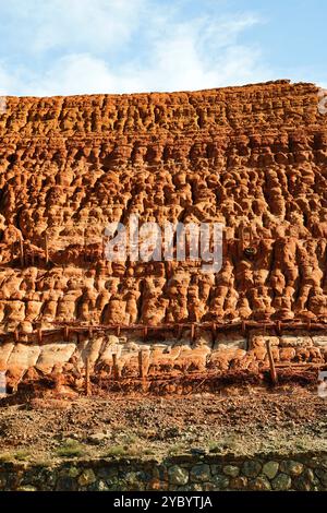 Das Lagergebiet Fanghi Rossi, verlassene Bergwerk von Monteponi, in Iglesias, Sulcis Iglesiense, Arbus, Provinz Südsardinien, Italien Stockfoto