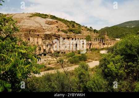 Das verlassene Bergwerk Ingurtosu und die Brassey Washery, Sulcis Iglesiense, Arbus, Provinz Süd-Sardinien, Italien Stockfoto