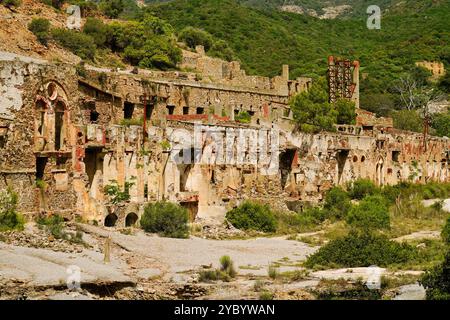 Das verlassene Bergwerk Ingurtosu und die Brassey Washery, Sulcis Iglesiense, Arbus, Provinz Süd-Sardinien, Italien Stockfoto