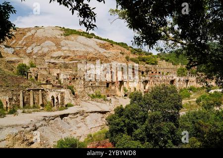 Das verlassene Bergwerk Ingurtosu und die Brassey Washery, Sulcis Iglesiense, Arbus, Provinz Süd-Sardinien, Italien Stockfoto