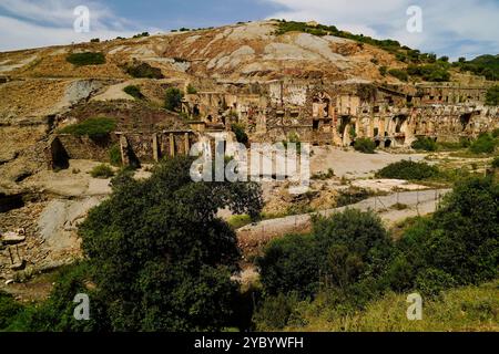 Das verlassene Bergwerk Ingurtosu und die Brassey Washery, Sulcis Iglesiense, Arbus, Provinz Süd-Sardinien, Italien Stockfoto