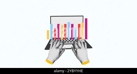 Notebook mit Collage-Vektor-Illustration für das Unternehmenswachstum Stock Vektor