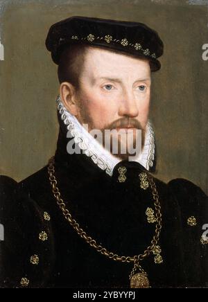 Gaspard II. De Coligny, Gaspard de Coligny, seigneur de Châtillon (1519–1572), französischer Adliger, französischer Admiral und Hugenottenführer während der französischen Religionskriege. Porträt von Francois Clouet Stockfoto