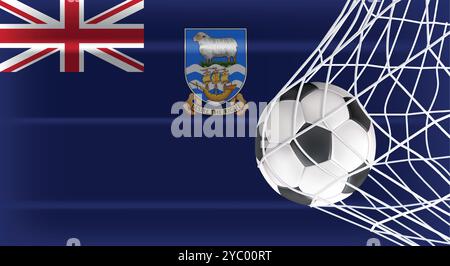 Fußball oder Fußball in Goal Net isoliert auf Falklandinseln (UK) schattierte Flagge, Sportzubehör Ausrüstung zum Spielen, Meisterschaft Stock Vektor