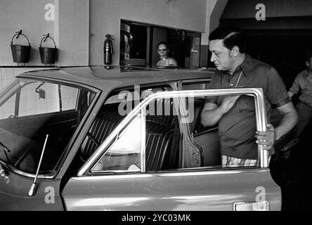 Der argentinische Komiker Alfredo Barbieri während eines Interviews in Buenos Aires, Argentinien, Februar 1975. Stockfoto