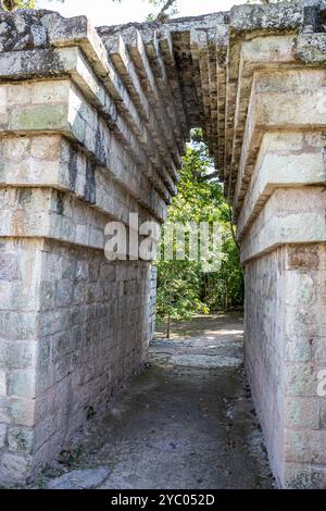 Honduras, Copán Ruinas, Detail der Maya-Architektur, Bogen Stockfoto