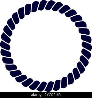 Runder Seilrahmen isoliert auf weißem Hintergrund. Dekorationselemente aus Gewinde, Garn, Jute oder Kabel. Maritimes, Yacht- oder nautisches Ornament. Vektorgrafik. Stock Vektor