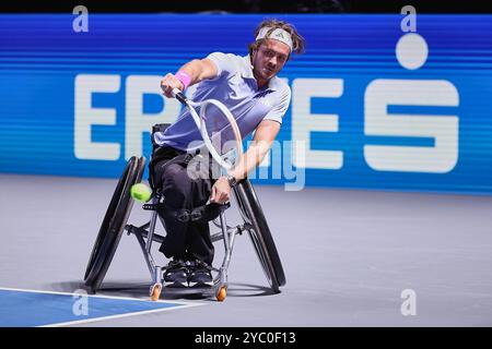 Wien, Wien, Österreich. Oktober 2024. Nico Langmann aus Österreich, Rückgabe mit Rückhand während der Este Bank Open - ATP500, Herren Tennis (Credit Image: © Mathias Schulz/ZUMA Press Wire) NUR REDAKTIONELLE VERWENDUNG! Nicht für kommerzielle ZWECKE! Stockfoto