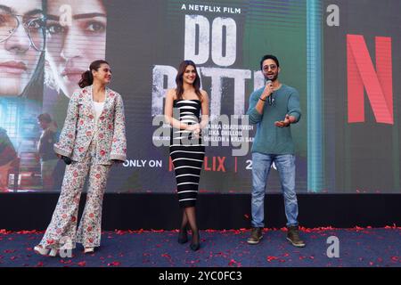 Die Bollywood-Schauspieler Kajol, Kirti Sanon und Shaheer Sheikh werben am 21. Oktober 2024 in Jaipur, Rajasthan, Indien für ihren Film Do Patti. (Foto von Vishal Bhatnagar/NurPhoto)0 Credit: NurPhoto SRL/Alamy Live News Stockfoto