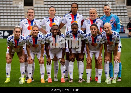 Paris, Frankreich. Oktober 2024. Die Spieler von Olympique Lyonnais vor der französischen Meisterschaft der Frauen, Arkema Premier Ligue Fußballspiel zwischen Paris FC und Olympique Lyonnais am 20. Oktober 2024 im Sebastien Charlety Stadion in Paris, Frankreich - Foto Melanie Laurent/A2M Sport Consulting/DPPI Credit: DPPI Media/Alamy Live News Stockfoto