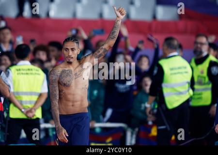 Barcelona, Spanien. Quelle: D. 20. Oktober 2024. Raphinha (Barcelona) Fußball/Fußball: Spanisches Spiel der „La Liga EA Sports“ zwischen dem FC Barcelona 5-1 Sevilla FC bei den Estadi Olimpic Lluis Companys in Barcelona, Spanien. Quelle: D . Nakashima/AFLO/Alamy Live News Stockfoto