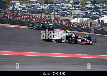 Austin, USA. Oktober 2024. Nico Hulkenberg (DE) - MoneyGram Haas F1 Team - Haas VF-24 - Ferrariwährend des Formel-1-Rennens Pirelli Grand Prix 2024 der Vereinigten Staaten, der auf dem Circuit of Americas in Austin, TX (USA), 18.-20. September 2024 Credit: Alessio de Marco/Alamy Live News Stockfoto