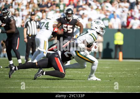 20. Oktober 2024: Der Green Bay Packers Wide Receiver Romeo Doubs (87) fängt den Ball gegen den Houston Texans Cornerback Derek Stingley Jr. (24) in Green Bay, WI. Kirsten Schmitt/Cal Sport Media. Stockfoto