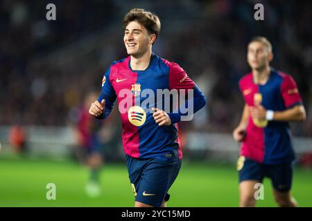 Barcelona. Oktober 2024. Pablo Torre vom FC Barcelona feiert ein Tor während des Fußballspiels La Liga zwischen dem FC Barcelona und Sevilla FC in Barcelona, Spanien, am 20. Oktober 2024 Credit: Joan gosa/Xinhua/Alamy Live News Stockfoto