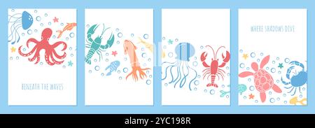 Sammlung von farbenfrohen Meeresillustrationen Stock Vektor