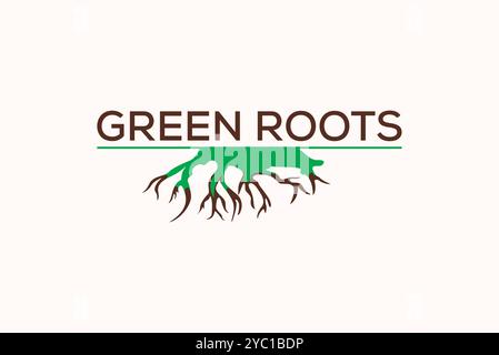 Grüne Wurzeln Bio Kräuter Logo Design Vektor Geschäftsmarke kreative Ideen editierbar Stock Vektor
