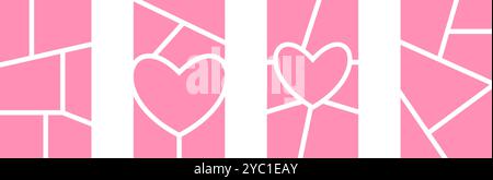 Layout-Set für Bildcollage. Gitterkollektion mit pinkfarbenem Mosaik. Anordnung der Bildschlitze. Herzförmige Fotoalbumvorlage. Vector Love Memory Wall Mockup für Banner, Poster, Broschüre Stock Vektor