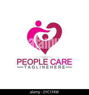 People Care-Logo mit Herz- und Personensymbol. Love and Care for Charity and Support People Stock Vektor