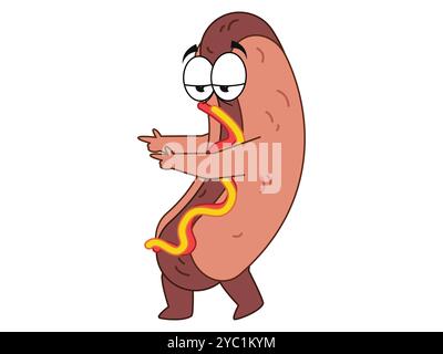 Hotdog Food Cuisine Maskottchen Gesicht ausdrucksvoll farbenfroher Charakter schnell und Junk Food Hände Gesten Design Symbol Set Stock Vektor