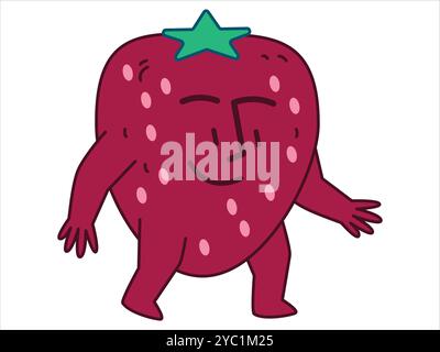 Erdbeere expressive Zeichentrickfilm Kinder bunte Figur Obst frische natürliche Beere Design Icon Set Stock Vektor