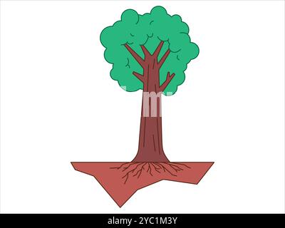 Baumphasenfortschritt Keimen Wachstum hinterlässt Wurzelzweige natürliche botanische Pflanze farbenfrohe Design-Symbol-Set Stock Vektor