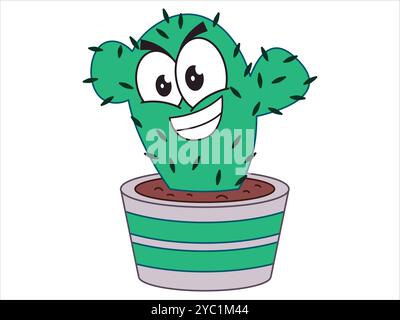 Cactus Cactaceae Pflanze Zeichentrickfilm Kinder bunte Figur Flora ausdrucksstarkes Gesicht Symbol Set Design Stock Vektor