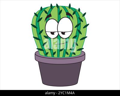 Pflanzengrün bunte Kakteen exotische Topf Kinder Zeichentrickfilm ausdrucksstarkes Charakterdesign Icon Set Stock Vektor