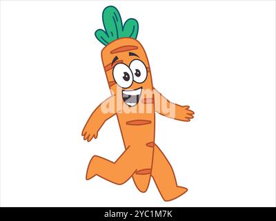 Karotte Gemüse lächelndes Gesicht Gesichtsausdruck Charakter Veggie Maskottchen ausdrucksstarker Cartoon farbenfrohe Design Icon Set Stock Vektor