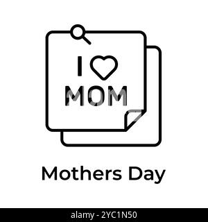 Das einzigartige und trendige Mothers Day Icon Design, i love Mom on Haftnotizen Stock Vektor