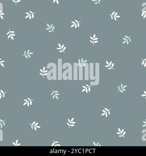 Vektor nahtlose Blumenmuster in den kleinen Blättern. Elegante Vorlage für Modeschmucke mit kleinen Elementen. Dunkelgrüner grauer Hintergrund Stock Vektor