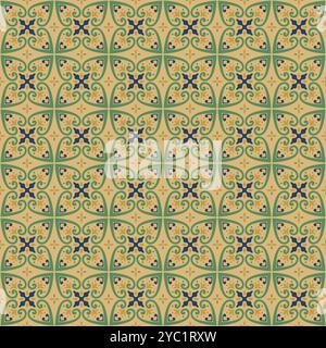 Nahtlose Azulejo-Fliese. Portugiesische und spanische Einrichtung. Keramikfliesen mit viktorianischen Motiven. Batikmotivvektor Stock Vektor