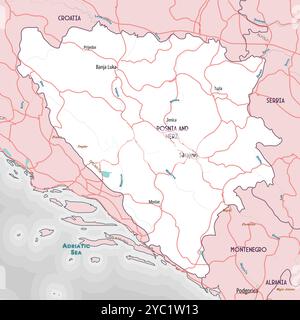 Einfache Umrisskarte von Bosnien und Herzegowina Ausmalseite Stock Vektor