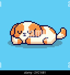 Pixel Art Sleeping Dog Spiel Asset Design Stock Vektor