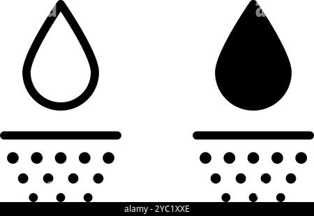 Symbol für Wasseraufnahmemittel. Symbol für tiefe Hydration der Haut. Gesichtspflegewirkung. Symbol für feuchtigkeitsspendende Haut. Wassertropfen absorbieren Schild. Vektordarstellung isoliert auf Stock Vektor
