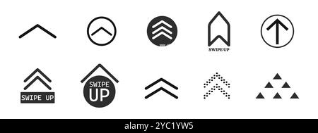 Pfeiltaste nach oben wischen, Symbol für Bildlauf in der benutzeroberfläche. Einfache Benutzeroberfläche, Satz von Schaltflächen für Social-Media-Symbol. Wischen Sie nach oben, Pfeiltasten nach oben. Vektorabbildung Stock Vektor