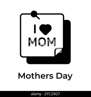 Das einzigartige und trendige Mothers Day Icon Design, i love Mom on Haftnotizen Stock Vektor