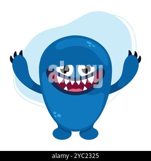 Niedliches Cartoon-Monster. Lustige blaue Kreatur im kindlichen Stil, isoliert auf weißem Hintergrund. Vektorabbildung Stock Vektor